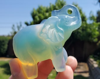 Opalite Elephant - Confidence, Boost Inner Power, Stabilizing - Opalite Carved Crystal Elephant Healing Gemstones