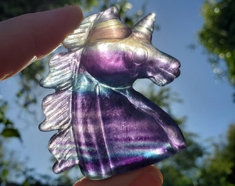 Small Rainbow Fluorite Unicorn - Stability, Concentration, Protection - Fluorite Carved Crystal Unicorn Healing Gemstones