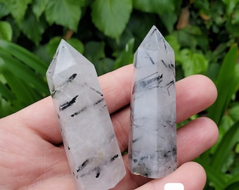 Tourmaline in Quartz Towers - Magnification, Clarity, EMF Protection - Tourmalinated Quartz Crystal Point Healing Gemstones