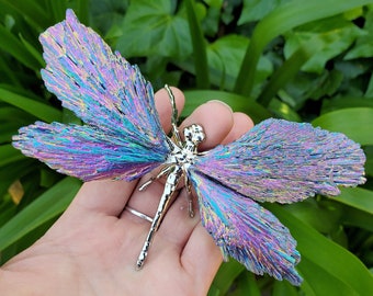 Aura Kyanite Dragonfly - Calming, Clarity, Connection, Communication, Balances Chakras - Titanium Aura Kyanite Crystal Dragonfly Gemstone