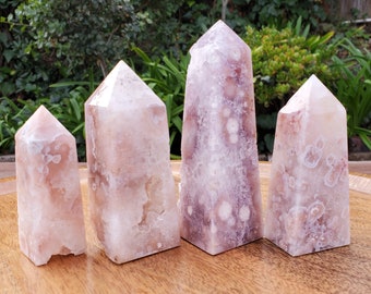 Pink Amethyst Flower Agate Druzy Tower - Gentle, Nourishing, Growth, Positivity, Grounding - Pink Crystal Point Healing Crystals Gemstones