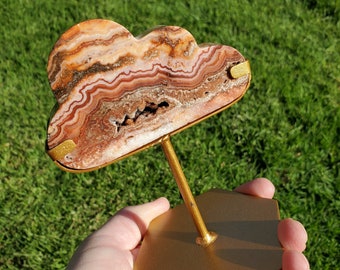 Pink Lace Agate Cloud on Stand - Balance of the Physical, Mental & Emotional - Pink Cloud Crystal Carving Healing Gemstone