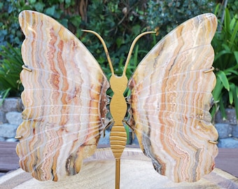 Pink Lace Agate Butterfly Wings on Stand - Balance of the Physical, Mental & Emotional - Pink Agate Crystal Butterfly Healing Gemstone