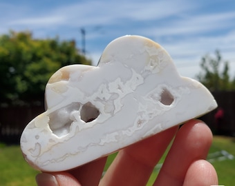 Snow Agate Cloud - Balances Females Ying Yang Energy, Opens Up Opportunities - 2.8" to 3.3" White Plume Druzy Agate Stone Healing Gemstones