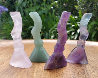 Cute Crystal Broom - Amethyst, Lepidolite, Fluorite, Green Aventurine or Rose Quartz - Witchy Broom Crystal Healing Gemstone