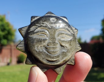 Small Gold Sheen Obsidian Sun - Self Reflection, Release Negative Energies - 1.95" Obsidian Black Sun Carving Healing Gemstones