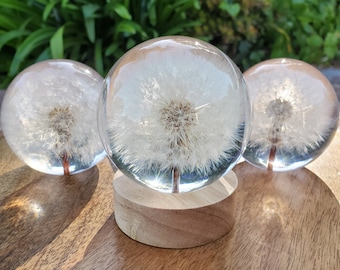 Dandelion Resin Sphere with Light Base | Handmade Resin Craft with Real Dandelion Inside - Home Décor Night Light, Accent Lighting