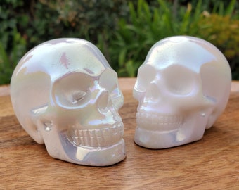 Aura White Jade Skull - Peaceful, Calm, Love Energy - 2.60" White Skull Carving Healing Gemstones
