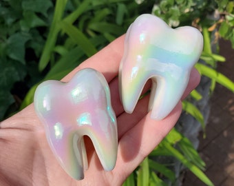 Aura White Jade Tooth Carving - Peaceful, Calm, Love Energy, Positive Energy - White Tooth Crystal Carving Healing Gemstone