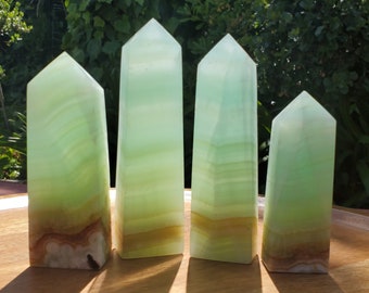 Pistachio Calcite Tower - Physical Healing, Transitions, Compassion, Clears Negativity - Blue Green Seafoam Calcite Healing Crystal Point