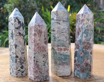 Russian Flower Agate Tower - Gentle, Nourishing, Growth -  Green Flower Agate Crystal Point Generator Healing Crystals Gemstones