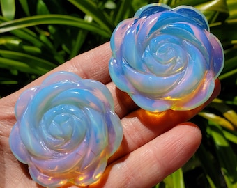 Opalite Flower - Confidence, Boost Inner Power, Stabilizing - Transparent Crystal Rose Healing Stone Gemstones