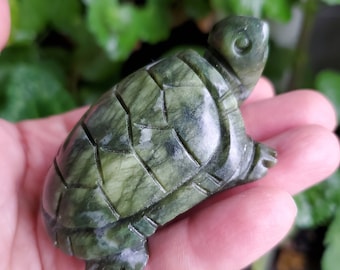 Serpentine Jade Turtle - Intuition, Rebirth, Guides Us To Our True Purpose - Green Crystal Turtle Carving Healing Gemstone