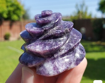 Cute Lepidolite Flower Flame - Helps You Through Change, Anti-Anxiety, Calming, Relaxing - Purple Crystal Flower Healing Stone