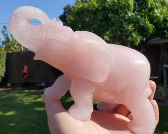 Big Rose Quartz Elephant - Unconditional Love, Compassion, Forgiveness - Pink Crystal Elephant Healing Crystals Gemstones