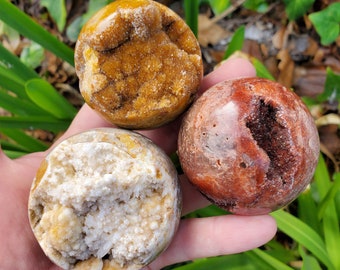 Sphalerite Druzy Sphere (Listing 1 of 2) - Protection, Grounding, Energy, Strength, Confidence - Pink Druzy Crystal Ball Healing Gemstone