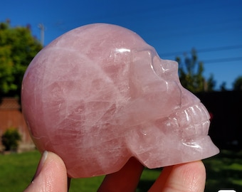 Aura Rose Quartz Skull - Unconditional Love, Compassion, Forgiveness - Rainbow Pink Crystal Skull Healing Gemstone Statement