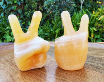 Orange Calcite Peace Sign - Confidence, Self-Esteem, Creative & Sexual Energy - Calcite Crystal Hand Carving Healing Gemstones