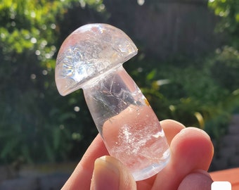 Chunky Quartz Mushroom - Counteracts the Negative, Energizes Positive Energy, Cleanses Your Aura - Clear Quartz Crystal Mushie Stone
