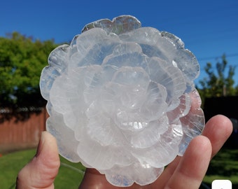 Big Clear Quartz Rose - Counteracts the Negative, Energizes Positive Energy - Clear Quartz Rose Carving Crystal Flower Healing Stone
