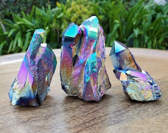 Titanium Aura Quartz Cluster - Strength, Power, Peace, Release Negativity, Energizing - Rainbow Quartz Crystal Cluster Healing Gemstones