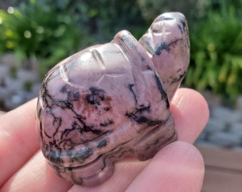 Cute Rhodonite Turtle - Self Love, Balance, Joy, Generosity, Activates Heart Chakra - Pink Turtle Carving Crystal Turtle Healing Gemstones