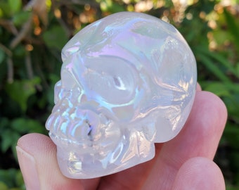 Small Aura Quartz Skull - Counteracts Negative Energy, Magnifies Positive Energy - Carved Skull Stone Healing Crystal Gemstones