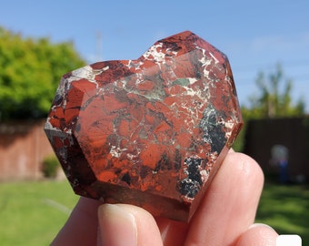 Red Jasper Faceted Heart - Cellular Healing, Creativity, Reflection, Patience - Flower Jasper Crystal Heart Stone Healing Gemstones