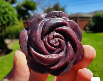 Glowing Ruby Kyanite Rose - UV light included - Focus, Positivity, Balance Emotions - Ruby in Kyanite Crystal Rose Healing Gemstone