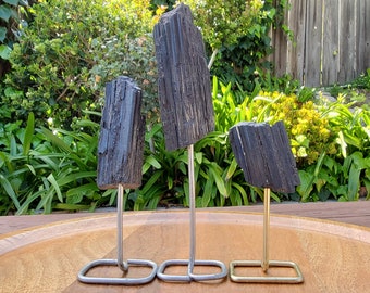 Raw Black Tourmaline on Stand - Energetic Protection, Grounding, Deflects Negativity - Tourmaline Healing Crystals Gemstone