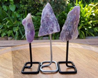 Raw Amethyst on Stand - Calming, Energetic Protection, Positivity, Connection - Purple Amethyst Crystal Healing Gemstones