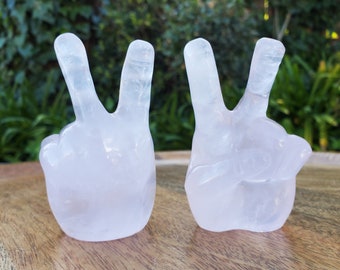 Light Rose Quartz Peace Sign - Unconditional Love, Compassion, Self Love - Pink Crystal Hand Carving Healing Gemstones