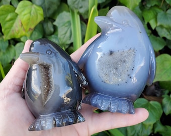 Cute Druzy Agate Penguin - Protection, Security, Emotional Stability, Gentle Energy - Carved Penguin Crystal Healing Crystals Gemstones