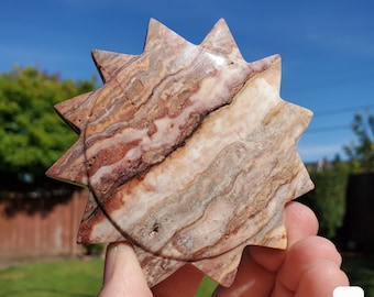 Pink Lace Agate Sun - Balance of the Physical, Mental, Emotional - Pink Agate Crystal Sun Carving Healing Gemstone