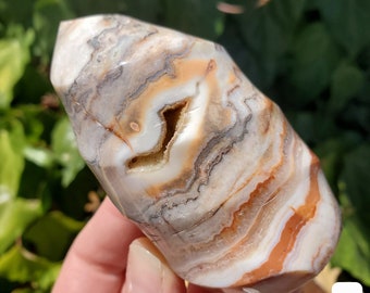 Pink Lace Agate Crystal Flame - Balance of the Physical, Mental & Emotional - Pink Agate Flame Healing Gemstone