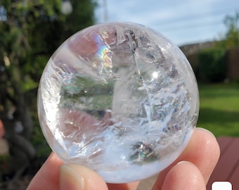 Rainbow Quartz Sphere - Counteracts the Negative, Energizes Positive Energy, Cleanses Your Aura - Clear Quartz Crystal Ball Gemstone