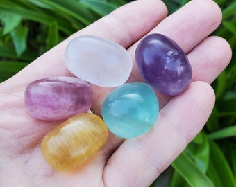 Rainbow Fluorite Tumbles Set - Mental Clarity, Stability, Concentration, Protection - Fluorite Tumble Stones Crystals Gemstones