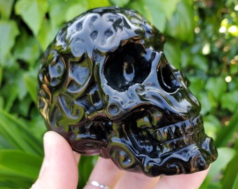 Obsidian Sugar Skull - Self Reflection, Release Negative Energies - Obsidian Black Skull Healing Crystals Gemstones