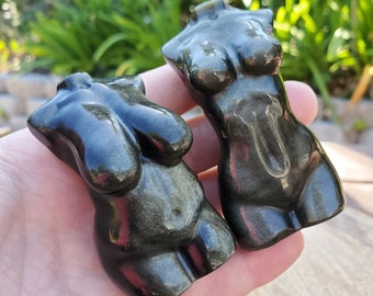 Gold Sheen Obsidian Female Figure | Choose Skinny or Chubby - Self Reflection, Release Negative Energies - Female Carving Healing Crystals