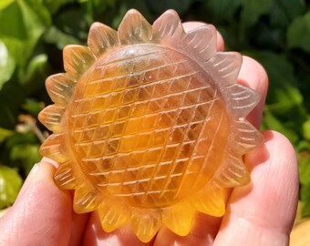 Yellow Fluorite Sunflower - Manifestation, Abundance, Find Your Purpose - Fluorite Crystal Sunflower Healing Crystals Gemstones