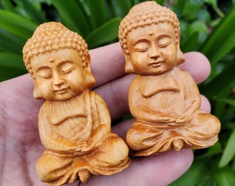 Cypress Wood Buddha Carving - A Symbol of Immortality, Protective From Negative Energies - 2.65" Carved Buddha Statue