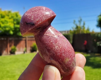 Chunky Rhodonite Mushroom - Self Love, Balance, Joy, Happiness - Pink and Black Crystal Mushie Healing Crystal Gemstones