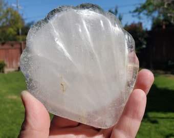 Quartz Seashell Mirror - Counteracts the Negative, Energizes Positive Energy, Cleanses Aura - Clear Quartz Crystal Shell Mirror for Vanity