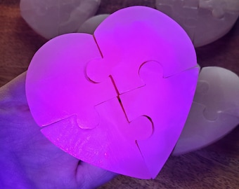 Glowing Pink Calcite Heart Puzzle with UV Light - Emotional Healing, Pure Love - Pink Mangano Crystal Puzzle Healing Gemstones