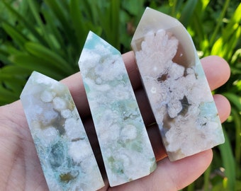 Green Flower Agate Tower - Gentle, Nourishing, Growth - Flower Agate Crystal Tower Crystal Healing Gemstone