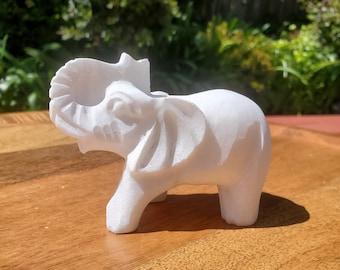 Chunky White Jade Elephant - Brings in Joy, Peace, Calm & Love Energy - White Elephant Stone Carving Healing Gemstones