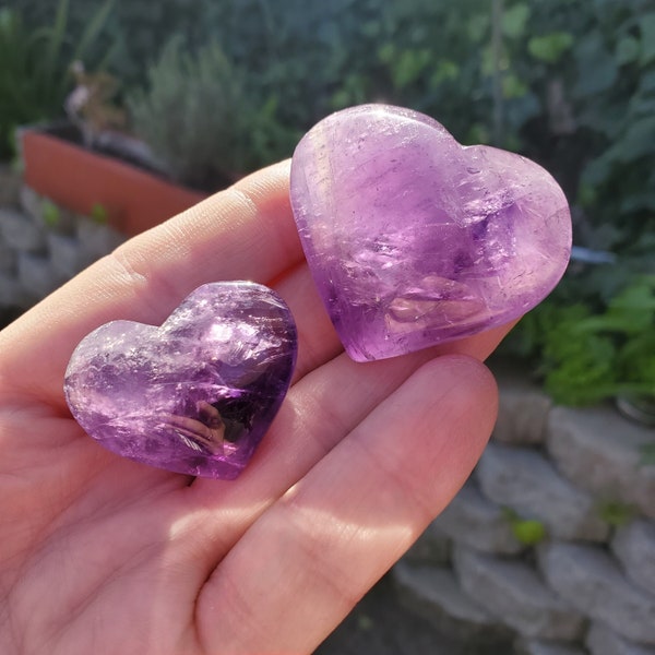 Small Amethyst Heart - Calming, Energetic Protection, Positivity, Connection - Purple Amethyst Puffy Heart Carving Crystal Healing Gemstones