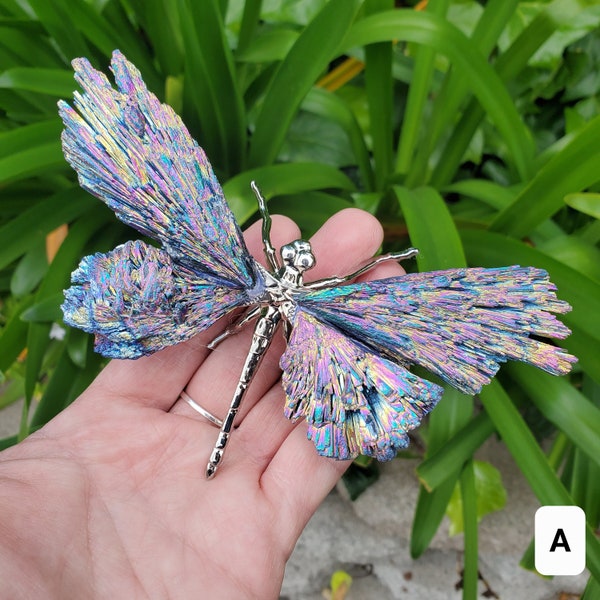 Aura Kyanite Dragonfly - Calming, Clarity, Connection, Communication, Balances Chakras - Titanium Aura Kyanite Crystal Dragonfly Gemstone