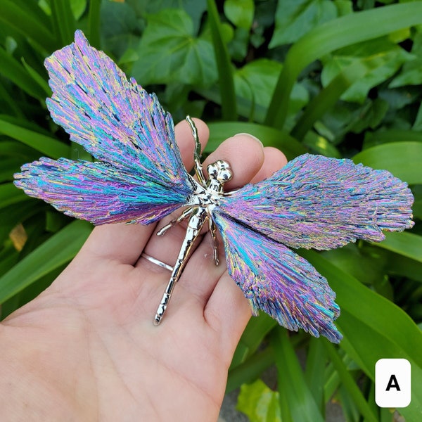 Aura Kyanite Dragonfly - Calming, Clarity, Connection, Communication, Balances Chakras - Titanium Aura Kyanite Crystal Dragonfly Gemstone