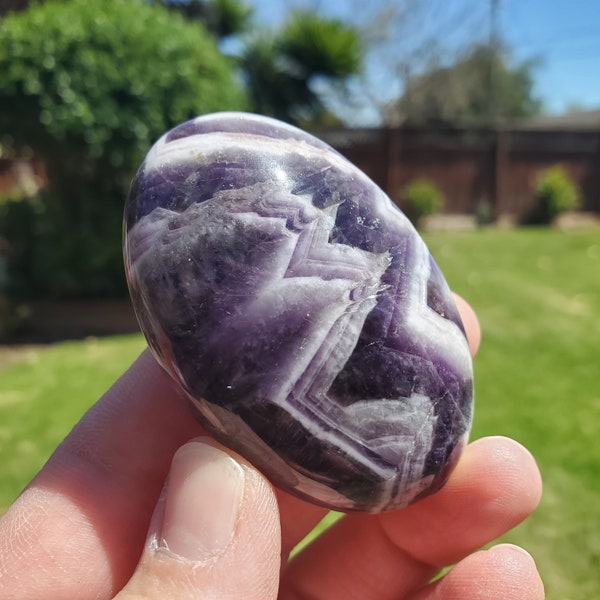 Dream Amethyst Crystal Palm Stone - Calming, Energetic Protection, Positivity, Spiritual Connection - Purple Amethyst Palm Crystal Gemstone